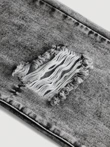 SHEIN Girlism Teen Girl Ripped Straight Leg Jeans - Light Grey - View 4