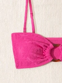 SHEIN Swim Ladies' Two-Piece Bikini Set With Round Ring Connection Valentine Summer Beach - Hot Pink - View 4