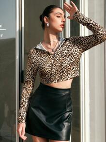 Chiquease Women's Leopard Print Stand Collar Long Sleeve Top Fall Cloth For Women - Multicolor - View 1