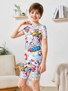 2入組青少年男孩修身休閒短袖t恤和短褲睡衣套裝 - 彩色 - 查看 8