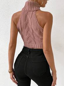 Chiquease Women'S Solid Color High Neck Knitted Sweater - Baby Pink - View 2