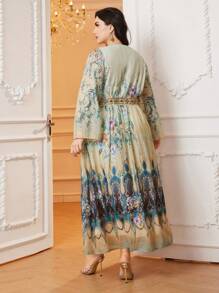Modelyn Plus Size Floral Print Belted Dress - Multicolor - View 2