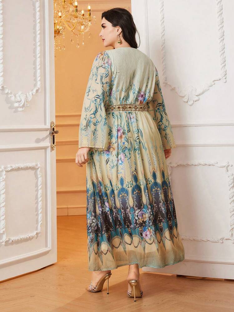 Plus Size Floral Print Belted Dress