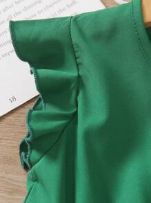 SHEIN Young Girl Summer Dress With Ruffles, Casual Fashion Ruched Dress - Dark Green - View 6