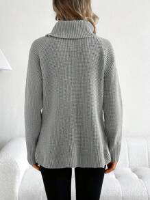 SHEIN Maternity Turtleneck Raglan Sleeve Sweater - Grey - View 5