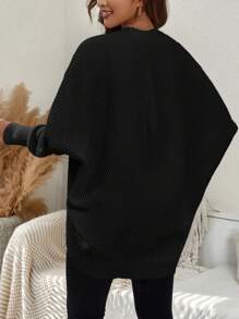 SHEIN Maternidad Jersey de manga murciélago tejido de canalé - Negro - Ver 2