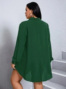 SHEIN Essnce 女性大尺碼鬆身襯衫裙 - 墨綠色 - 查看 2