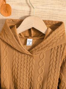 SHEIN Nhỏ bé Cô gái Đúng mốt áo có mũ Tay áo dài Đầm Với Thư được vá , Với Đối với Mùa Thu & Mùa Đông - Màu Khaki - Xem 3