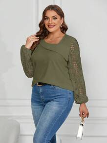 SHEIN Clasi Lace Stitching Plus Size Women'S T-Shirt