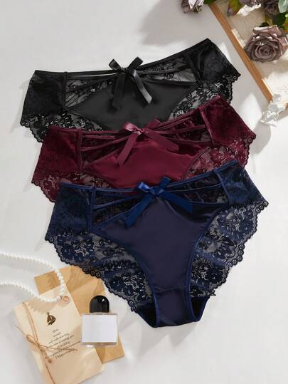 Snug Zone 3pcs/Pack Plus Size Lace Patchwork Panties Set