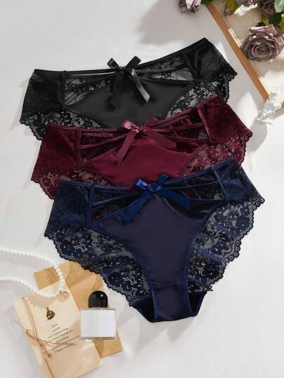 SHEIN 3pcs/Pack Plus Size Lace Patchwork Panties Set