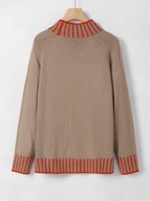 SHEIN LUNE Jersey De Cuello Alto Con Rayas De Talla Grande Y Manga Raglán - Multicolor - Ver 2