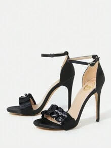 SheIn SXY New Arrival Summer Rhinestone Lace Ankle Strap High Heels Sandals For Women - Black - View 3