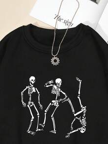 SHEIN EZwear Sudadera Con Estampado De Calavera De Mujer - Negro - Ver 4