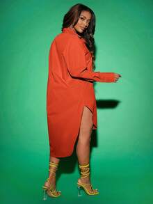 SHEIN SXY Của phụ nữ Hem cao-thấp Váy sơ mi - trái cam - Xem 2