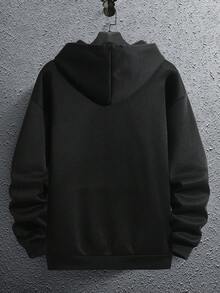男款骷髏手印絨毛連帽衛衣,帶束口設計 - 黑色 - 查看 2
