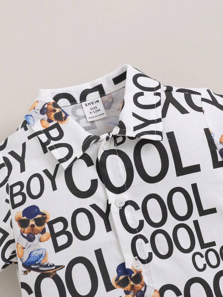 3pcs/Set Baby Boys' Letter Embellished Short Sleeve Top, Shorts And T-Shirt