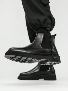 男士黑色時尚/切爾西風格靴子,厚底短靴 - 黑色 - 查看 2