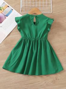 SHEIN Young Girl Summer Dress With Ruffles, Casual Fashion Ruched Dress - Dark Green - View 2