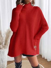 SHEIN LUNE 純色長袖毛衣 - 紅色 - 查看 3
