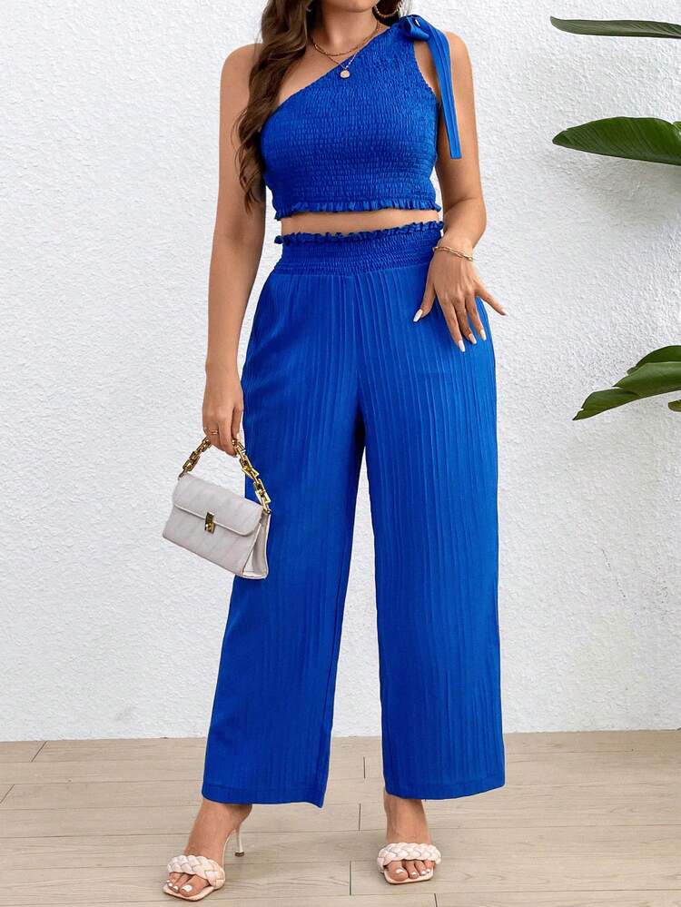 Plus Size Solid Color Two Piece Set