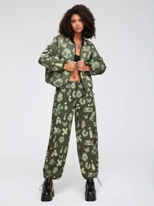 GAWX 艺术家全身印花抽绳下摆裤子，适合假期、度假、节日