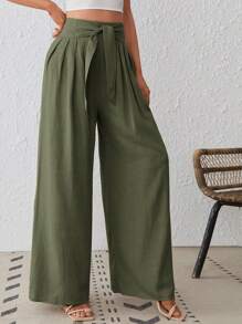 SHEIN VCAY Của phụ nữ Màu thuần Quần ống rộng - màu xanh lá - Xem 5