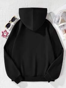 Sudadera Con Capucha Para Adolescentes Con Cierre De Cremallera Y Patrón De Estrella - Negro - Ver 2