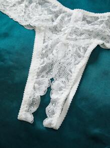 大尺碼女士性感蕾絲內衣套裝 - 白色 - 查看 6