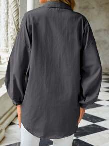 SHEIN Cottnline Women's Rhinestone Detailed Drop Shoulder Shirt - Black - View 2