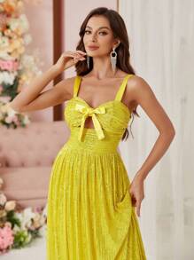 SHEIN Belle Elegant Romantic Multi-Color Gradient Fine Flash Hollow Bow Decorated Sequin A Pendulum Heavy Dress Dress