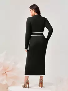 Modelyn Plus Size Women'S Elegant Slim Fit Sweater Dress - Black - View 2