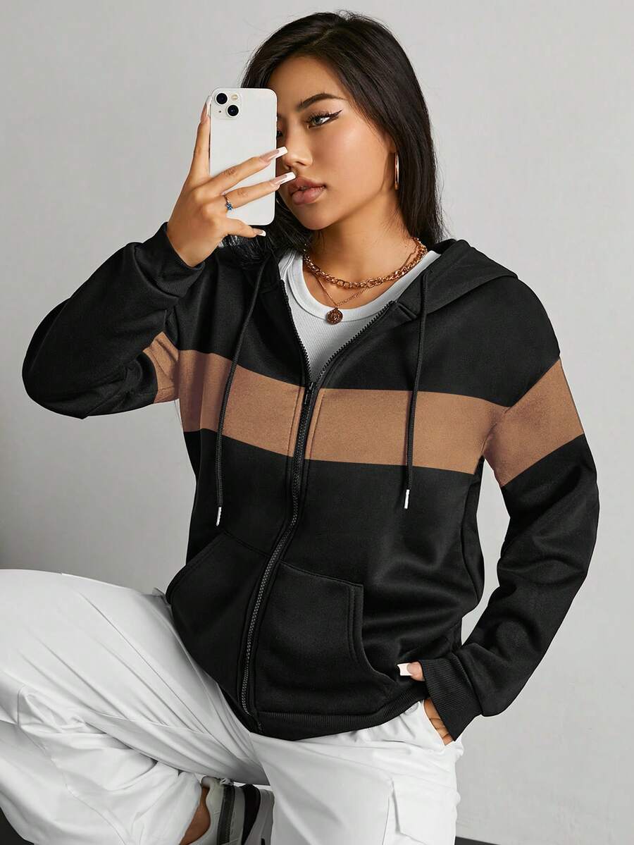 SHEIN EZwear Của phụ nữ Khối màu Dây rút Hoodie - Nhiều màu - Xem 1