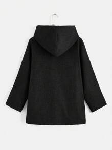 SHEIN CURVE+ Women'S Plus Size Hooded Fleece Jacket - Black - View 4