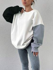 SHEIN Cottnline Của phụ nữ Khối màu Lông cừu lót Áo nỉ - Xám - Xem 5