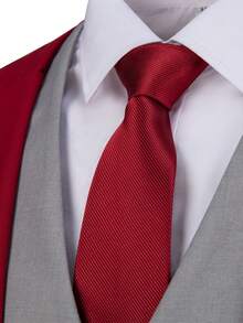 情人節1件男士翻領單釦背心 - 酒紅色 - 查看 5