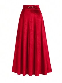 Women's Suede Skirt - Red - View 1