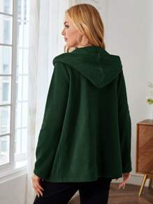 SHEIN 孕婦連帽拉鍊外套,開襟設計配鈕扣裝飾 - 墨綠色 - 查看 2