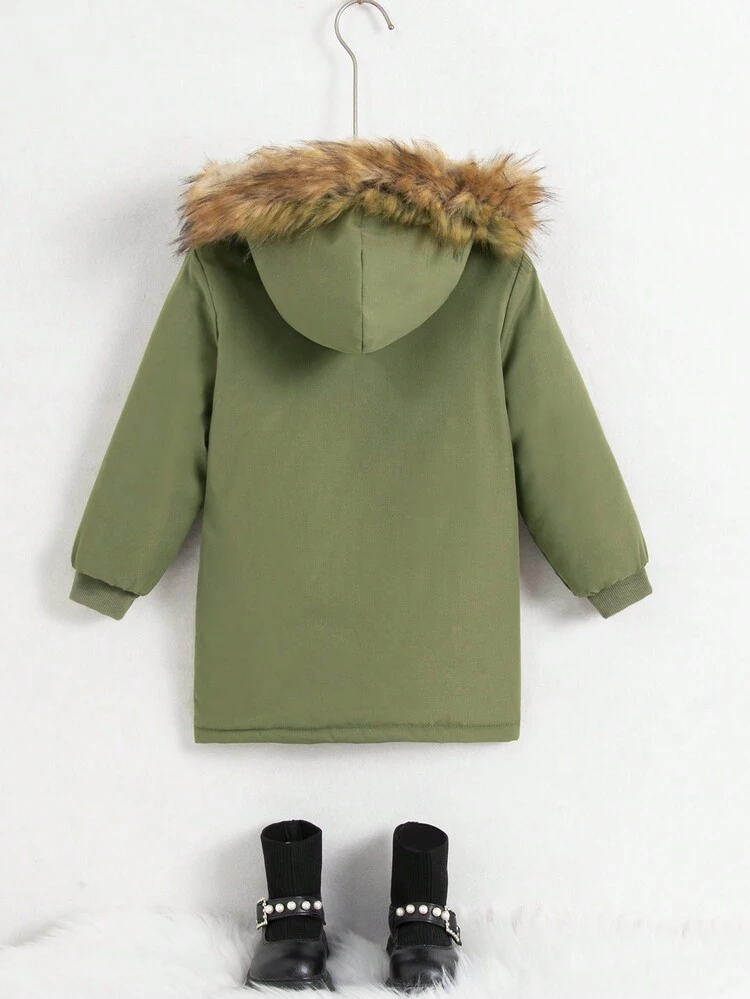 Little Girls' Casual Style Fuzzy Hooded Long Sleeve Quilted Lining Jacket