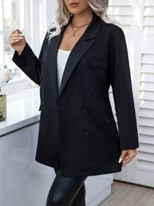 Calvaya Plus Size Notched Collar Long Sleeve Blazer Jacket Graduation,Back To School,Teacher Outfits For Women - Black - View 5