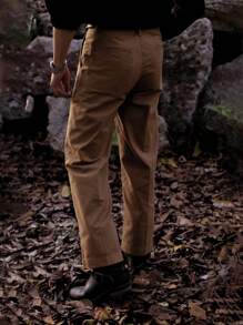 Pantalones Rectos Sólidos Para Hombre - Caqui - Ver 2