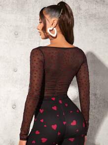 SHEIN Tall Tricou cu mânecă lungă din plasă inimă pentru femei