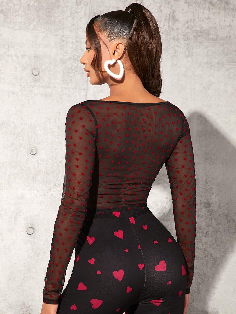 Women's Heart Mesh Long Sleeve T-Shirt, Tall Women