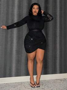 Slaydiva 大码女式闪亮紧身连衣裙