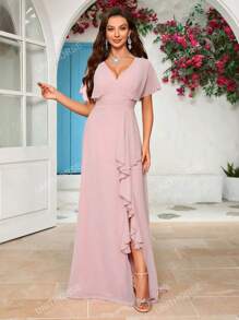 Women's V-Neck Chiffon Bridesmaid Dress With Slit Elegant Dress, Birthday Women Outfits, Graduation Dress, Formal Dress