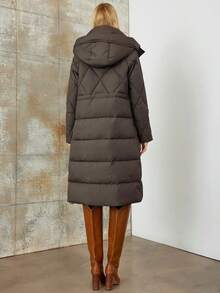 带口袋侧连帽夹棉大衣 - 深灰色 - 查看 2