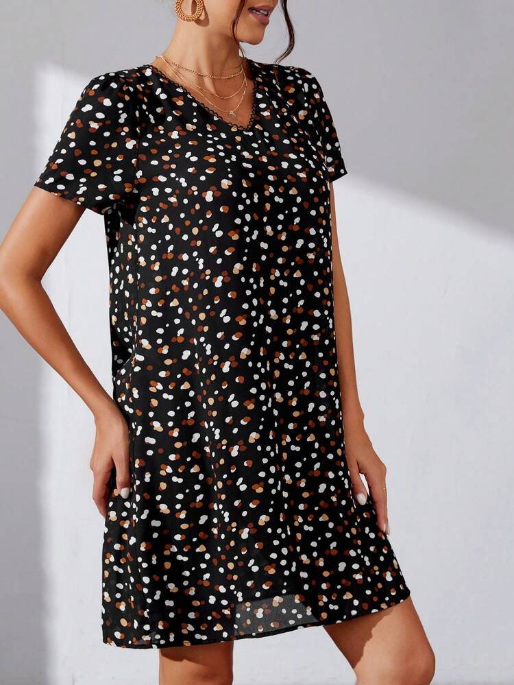 Floral Print V-Neck Short Sleeve Dress