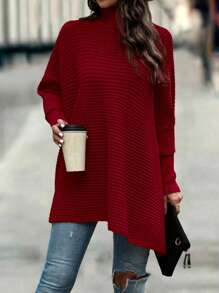 SHEIN LUNE 高領蝙蝠袖毛衣 - 玫瑰紅 - 查看 5