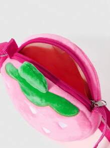 ROMWE Kawaii 草莓毛绒女士斜挎单肩包，时尚可爱的草莓钱包 - 粉色 - 查看 4