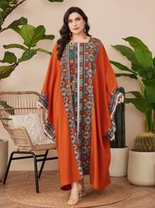 Al Najma 大尺碼女款幾何印花蝙蝠袖連身裙 - 彩色 - 查看 6